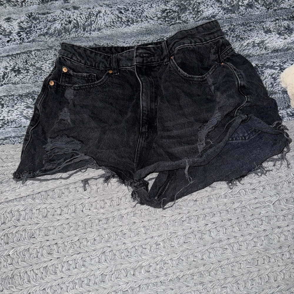 black ripped high waisted jean shorts